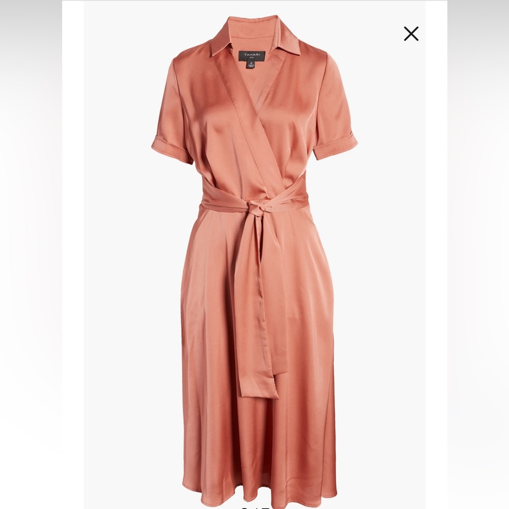 Tahari Coral Wrap-Front Midi Dress